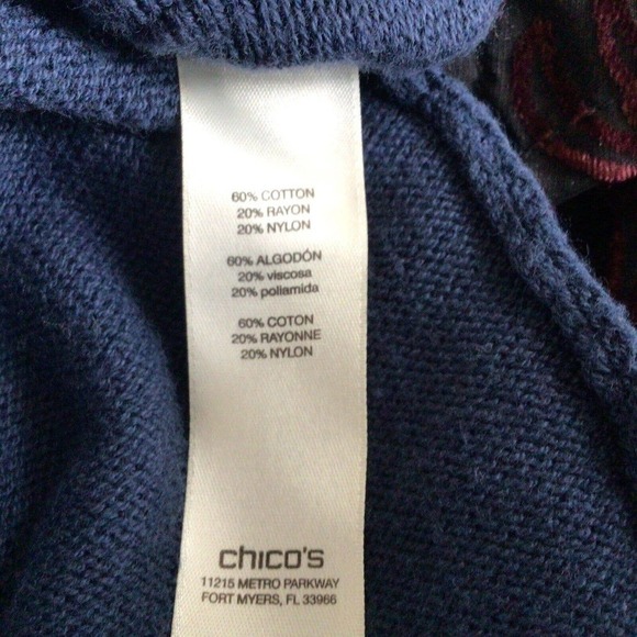 Chico's Sz1 Wrap Sweater Navy Fringe Long Sleeves Knit Pre-Owned - Picture 6 of 9